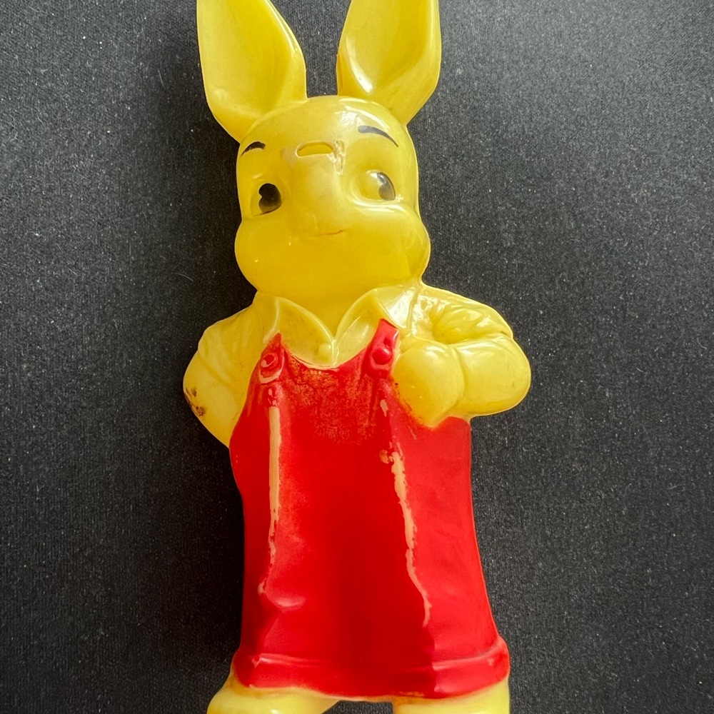 Vintage Hard Plastic Yellow Easter Bunny Rabbit 5” tall